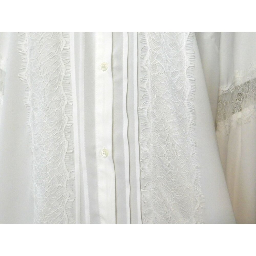 Libby Edelman Blouse XL Ivory Off-White Lace Trim Long Sleeve BoHo - Picture 3 of 10
